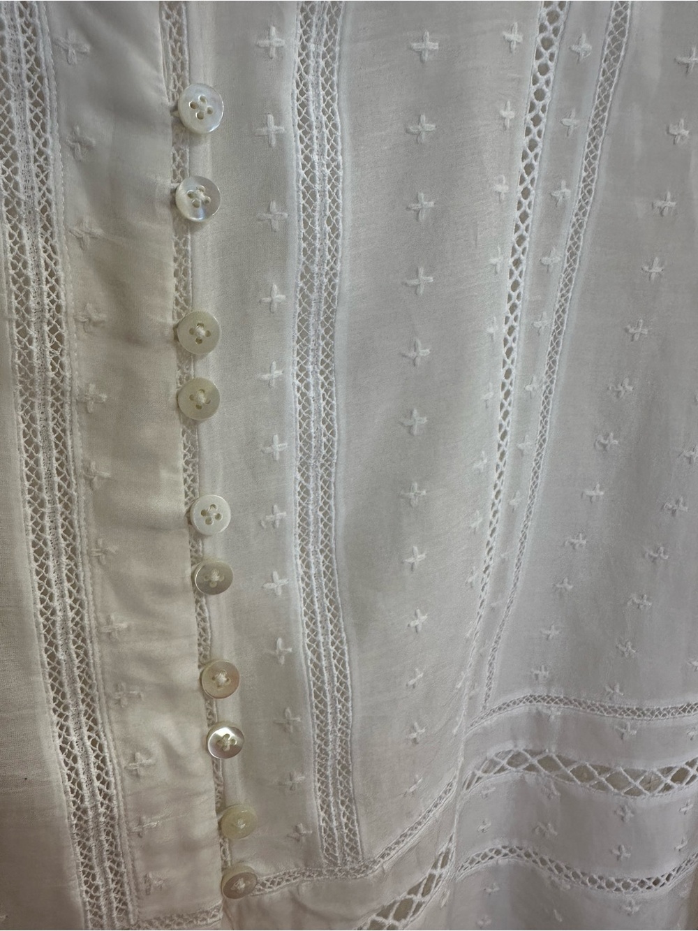 Derek Lam 10 Crosby Cream Embroidered Lace-Trim Button Blouse Tunic Size 4 - Picture 3 of 5